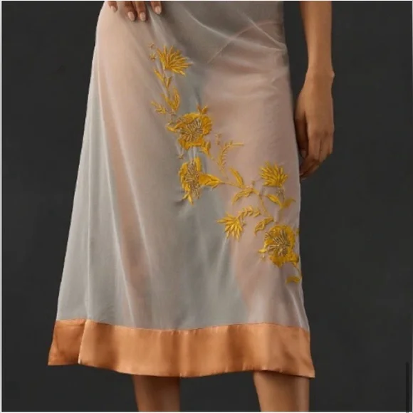 ANTHROPOLOGIE Embroidered sheer midi skirt - Picture 5 of 6